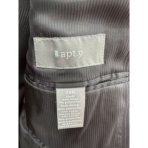 Apt. 9 Mens Suit Coat Size 38R Black Pinstripe Three Button Up Single Breasted - Picture 8 of 15